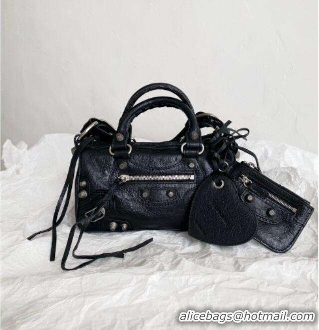 Top Design Balenciaga Le Cagole Mini Duffle Bag in black lambskin/aged-silver hardware B3037 2026