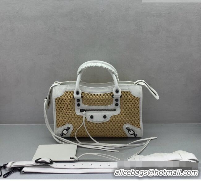 Good Quality Balenciaga Weave Le City Small Bag 084669 Beige/White 2026
