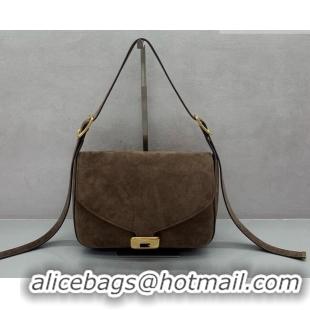 Pretty Style Balenciaga Womens Clicca Shoulder Bag Medium in Suede 8633 Brown 2026