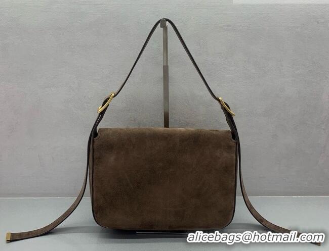 Pretty Style Balenciaga Womens Clicca Shoulder Bag Medium in Suede 8633 Brown 2026