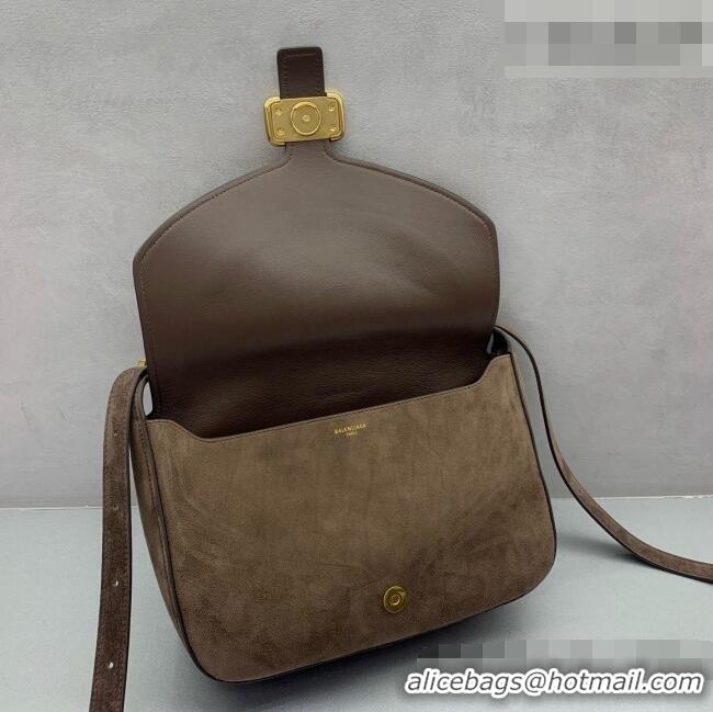 Pretty Style Balenciaga Womens Clicca Shoulder Bag Medium in Suede 8633 Brown 2026
