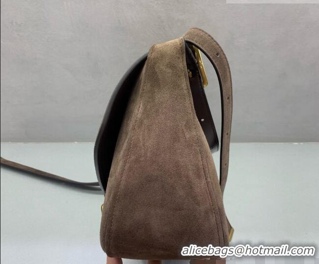 Pretty Style Balenciaga Womens Clicca Shoulder Bag Medium in Suede 8633 Brown 2026