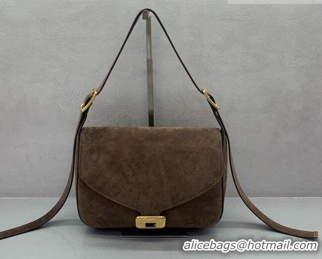 Pretty Style Balenciaga Womens Clicca Shoulder Bag Medium in Suede 8633 Brown 2026