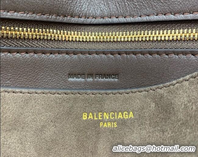Pretty Style Balenciaga Womens Clicca Shoulder Bag Medium in Suede 8633 Brown 2026