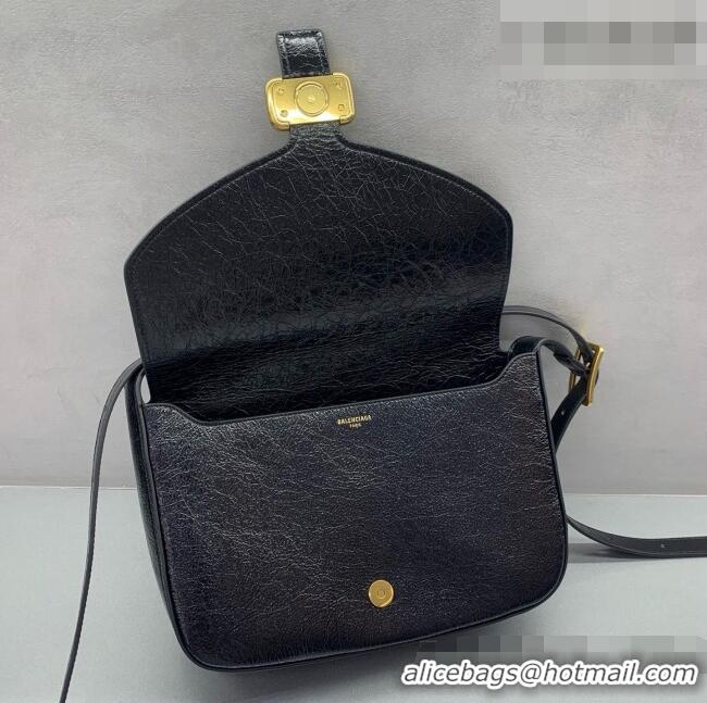 Best Quality Balenciaga Womens Clicca Shoulder Bag Medium in Arena Lambskin 8633 Black 2026