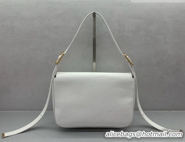 Famous Brand Balenciaga Womens Clicca Shoulder Bag Medium in Arena Lambskin 8633 White 2026