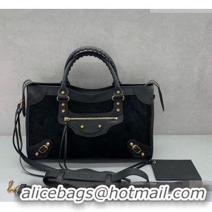 Traditional Discount Balenciaga Le City Bag Medium in Suede 084021 Black 2026