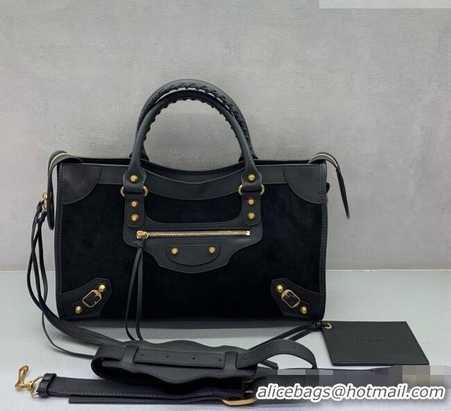 Traditional Discount Balenciaga Le City Bag Medium in Suede 084021 Black 2026