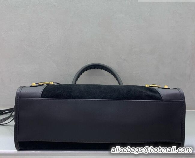 Traditional Discount Balenciaga Le City Bag Medium in Suede 084021 Black 2026