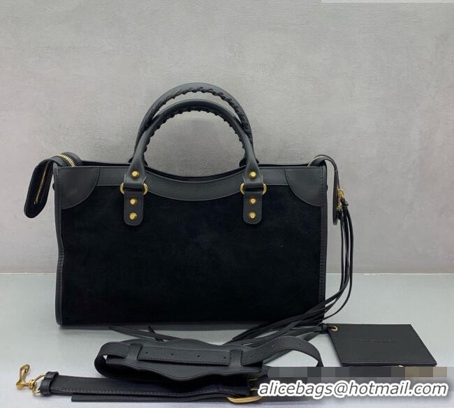 Traditional Discount Balenciaga Le City Bag Medium in Suede 084021 Black 2026