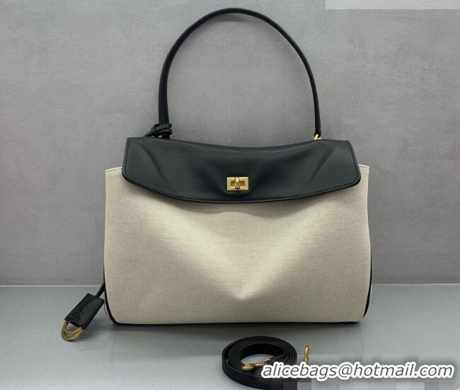 New Fashion Balenciaga Rodeo Medium Handbag in Leather/Canvas 78972 Black/Gold 2026