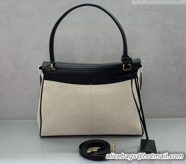 New Fashion Balenciaga Rodeo Medium Handbag in Leather/Canvas 78972 Black/Gold 2026