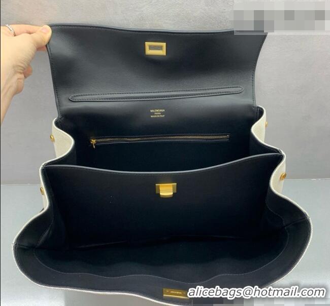 New Fashion Balenciaga Rodeo Medium Handbag in Leather/Canvas 78972 Black/Gold 2026