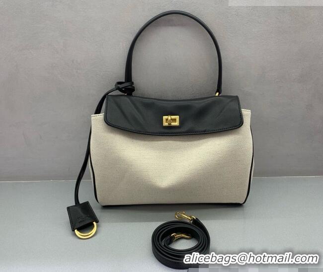 Buy Fashionable Balenciaga Rodeo Small Handbag in Leather & Canvas 78972 Black/Gold 2026