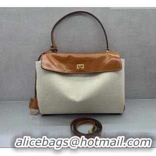 Shop Grade Balenciaga Rodeo Medium Handbag in Leather/Canvas 78972 Brown/Gold 2026
