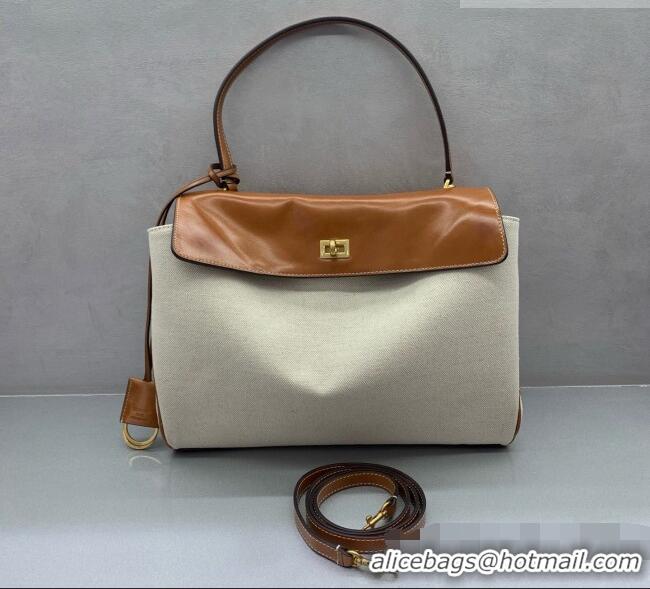 Shop Grade Balenciaga Rodeo Medium Handbag in Leather/Canvas 78972 Brown/Gold 2026