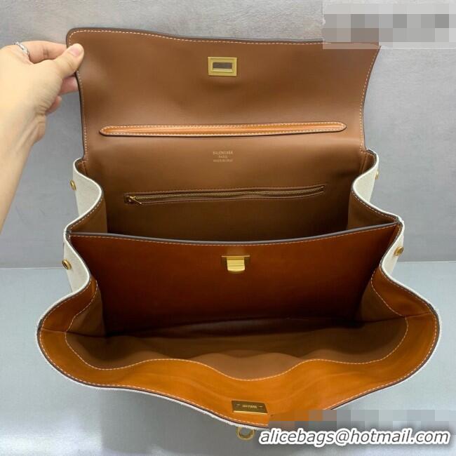 Shop Grade Balenciaga Rodeo Medium Handbag in Leather/Canvas 78972 Brown/Gold 2026