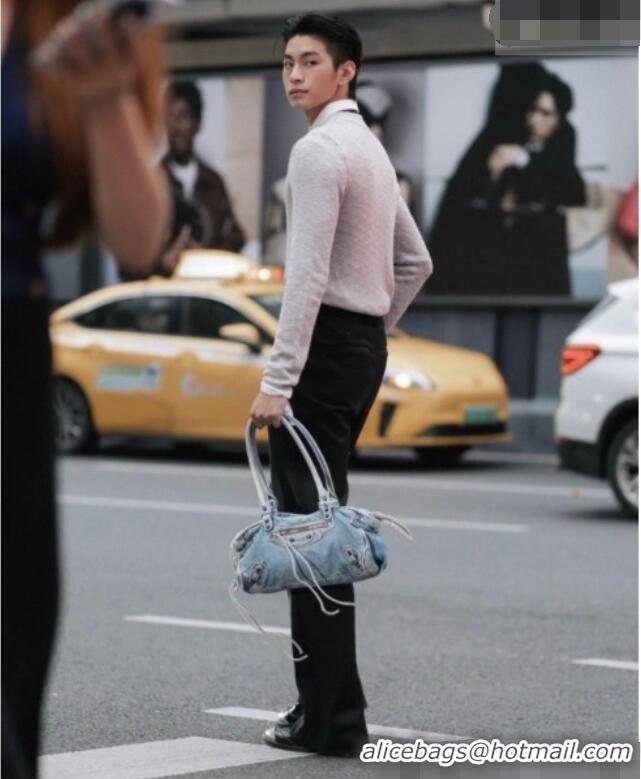 Top Design Balenciaga Le City Bag East West in Denim 0827 Blue 2026