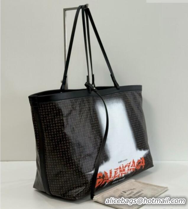 Market Sells Balenciaga Large Select Tote Bag in Coated Canvas with Orange The Door Artwork 90817 Black 2026