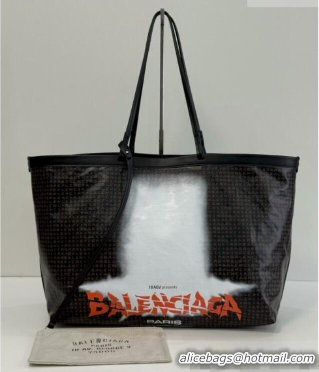 Market Sells Balenciaga Large Select Tote Bag in Coated Canvas with Orange The Door Artwork 90817 Black 2026