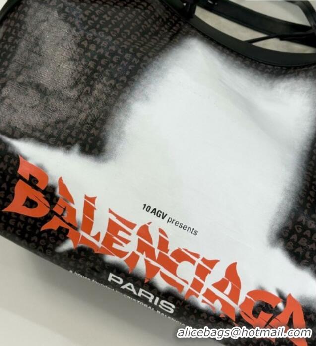 Market Sells Balenciaga Large Select Tote Bag in Coated Canvas with Orange The Door Artwork 90817 Black 2026