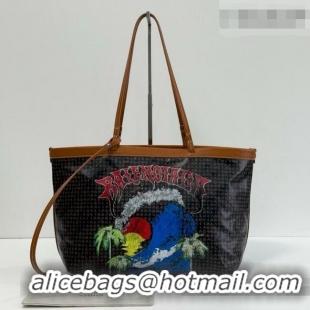 Famous Brand Balenciaga Medium Select Tote Bag in Black Coated Canvas with red vintage surfer artwork printed 90818 2026