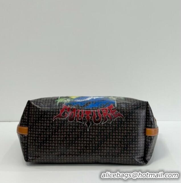 Famous Brand Balenciaga Medium Select Tote Bag in Black Coated Canvas with red vintage surfer artwork printed 90818 2026