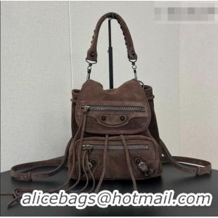 Grade Quality Balenciaga Mini Le City Backpack in Suede 90822 Dark Brown 2026