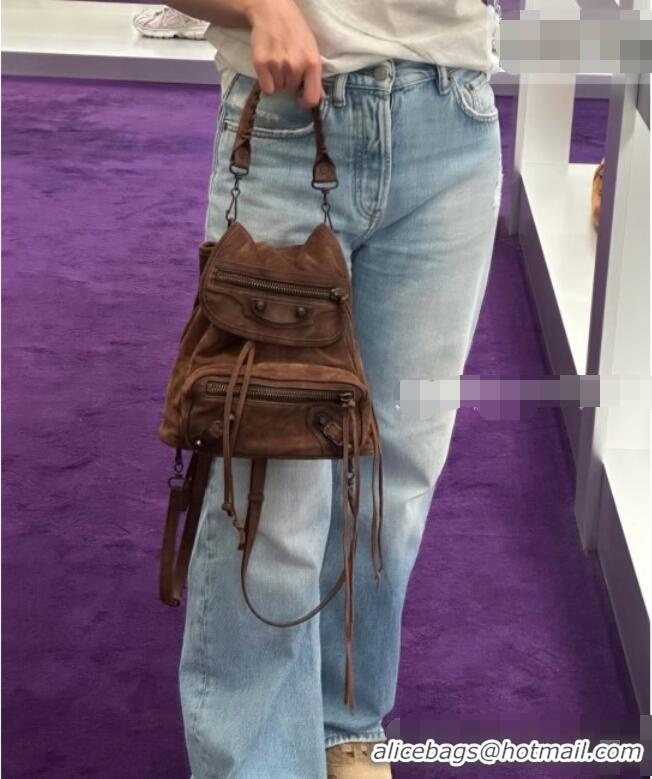 Grade Quality Balenciaga Mini Le City Backpack in Suede 90822 Dark Brown 2026