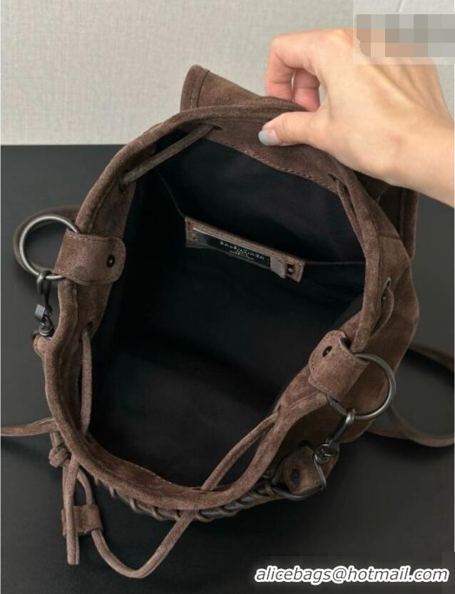 Grade Quality Balenciaga Mini Le City Backpack in Suede 90822 Dark Brown 2026