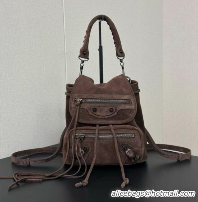 Grade Quality Balenciaga Mini Le City Backpack in Suede 90822 Dark Brown 2026
