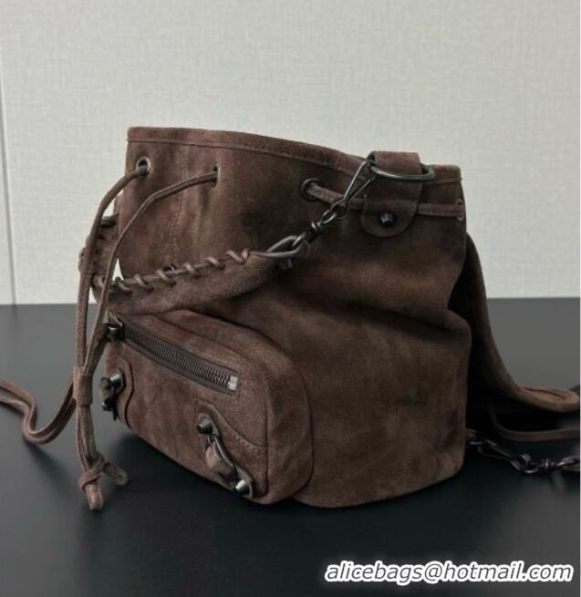 Grade Quality Balenciaga Mini Le City Backpack in Suede 90822 Dark Brown 2026