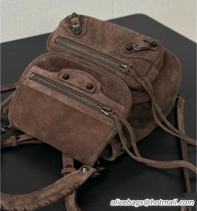 Grade Quality Balenciaga Mini Le City Backpack in Suede 90822 Dark Brown 2026