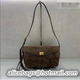 Unique Grade Balenciaga Medium Le 7 Shoulder Bag in Suede Leather 90827 Dark Brown 2026
