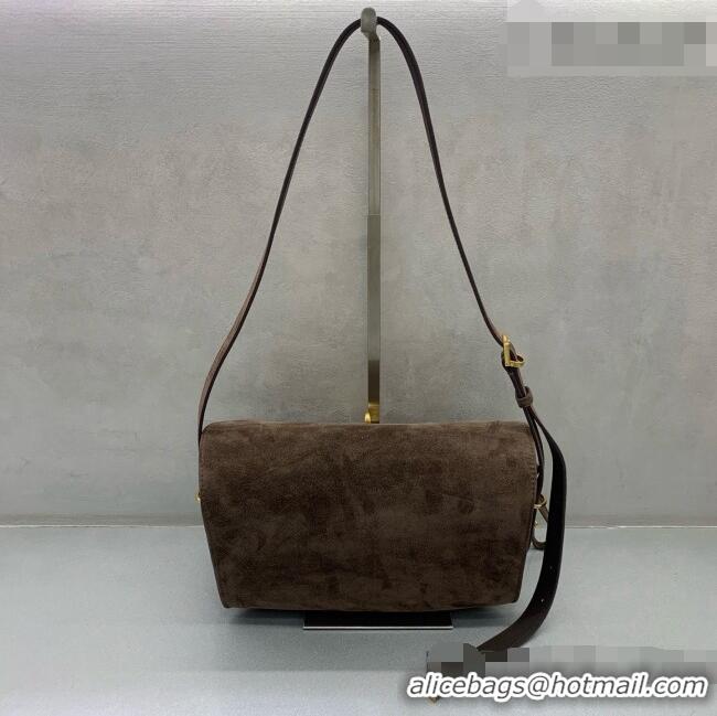 Unique Grade Balenciaga Medium Le 7 Shoulder Bag in Suede Leather 90827 Dark Brown 2026
