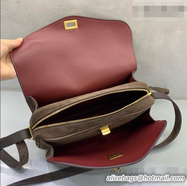 Unique Grade Balenciaga Medium Le 7 Shoulder Bag in Suede Leather 90827 Dark Brown 2026