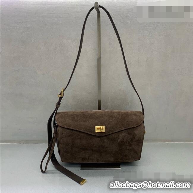 Unique Grade Balenciaga Medium Le 7 Shoulder Bag in Suede Leather 90827 Dark Brown 2026