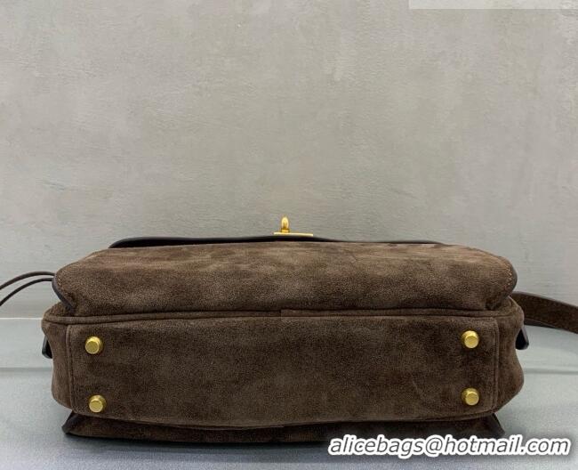 Unique Grade Balenciaga Medium Le 7 Shoulder Bag in Suede Leather 90827 Dark Brown 2026