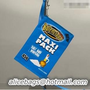 Original Cheap Balenciaga Smokey BBQ Chips Phone Holder Pouch in glossy calfskin 90831 Blue 2026