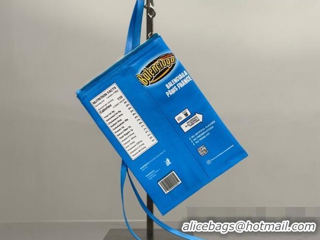 Original Cheap Balenciaga Smokey BBQ Chips Phone Holder Pouch in glossy calfskin 90831 Blue 2026