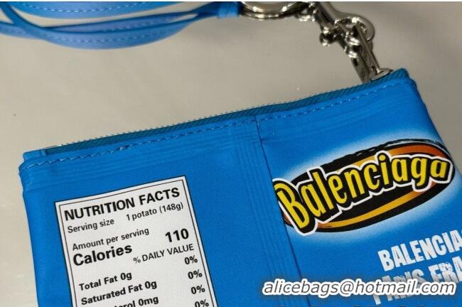 Original Cheap Balenciaga Smokey BBQ Chips Phone Holder Pouch in glossy calfskin 90831 Blue 2026