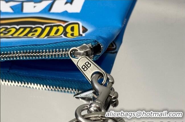Original Cheap Balenciaga Smokey BBQ Chips Phone Holder Pouch in glossy calfskin 90831 Blue 2026