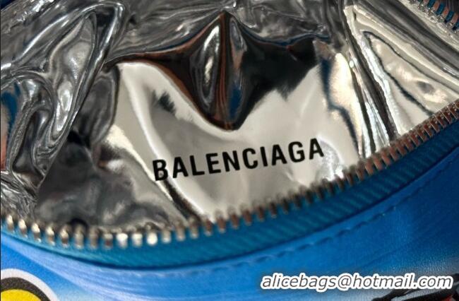 Original Cheap Balenciaga Smokey BBQ Chips Phone Holder Pouch in glossy calfskin 90831 Blue 2026
