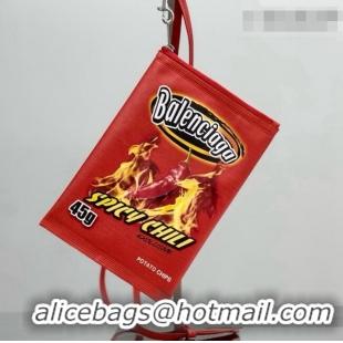 Free Shipping Balenciaga Smokey BBQ Chips Phone Holder Pouch in glossy calfskin 90831 Red 2026