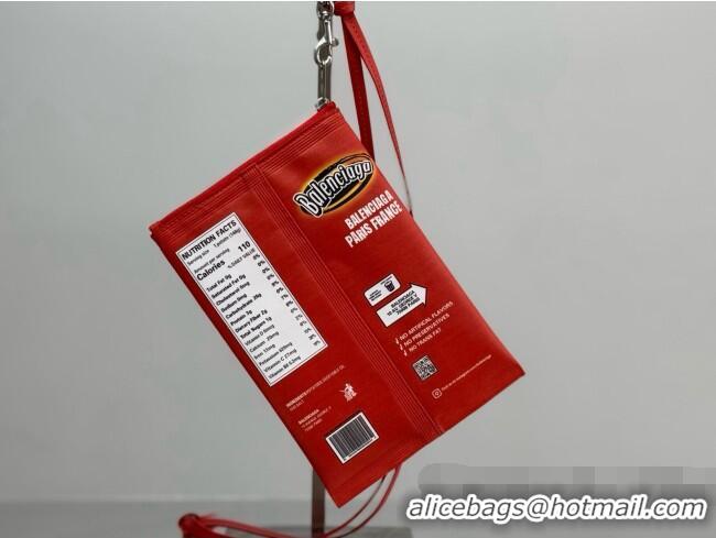 Free Shipping Balenciaga Smokey BBQ Chips Phone Holder Pouch in glossy calfskin 90831 Red 2026