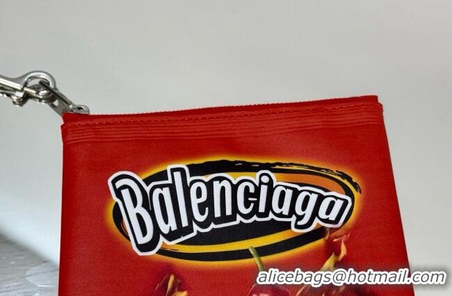 Free Shipping Balenciaga Smokey BBQ Chips Phone Holder Pouch in glossy calfskin 90831 Red 2026