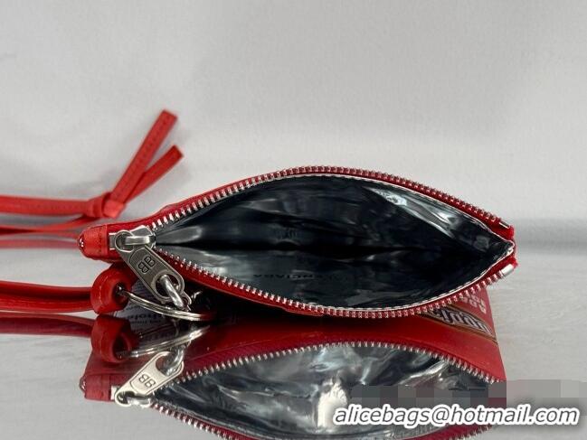 Free Shipping Balenciaga Smokey BBQ Chips Phone Holder Pouch in glossy calfskin 90831 Red 2026