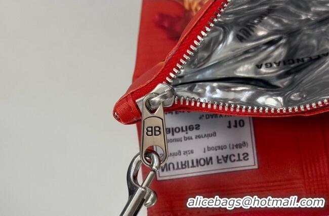 Free Shipping Balenciaga Smokey BBQ Chips Phone Holder Pouch in glossy calfskin 90831 Red 2026