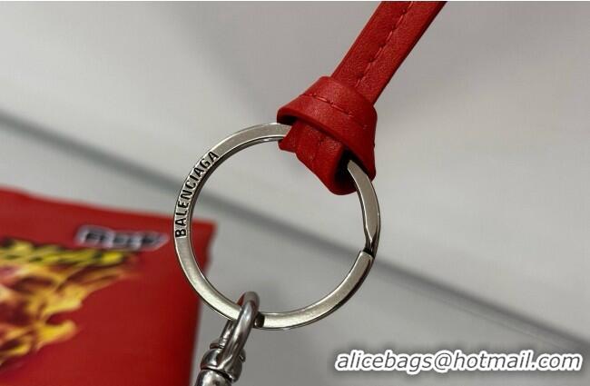Free Shipping Balenciaga Smokey BBQ Chips Phone Holder Pouch in glossy calfskin 90831 Red 2026