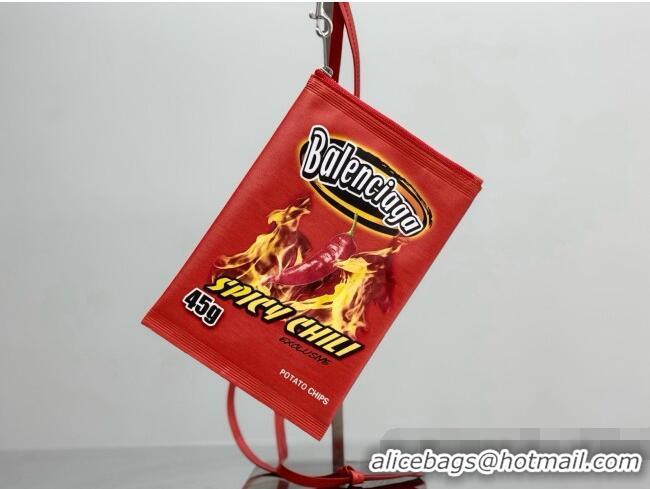 Free Shipping Balenciaga Smokey BBQ Chips Phone Holder Pouch in glossy calfskin 90831 Red 2026